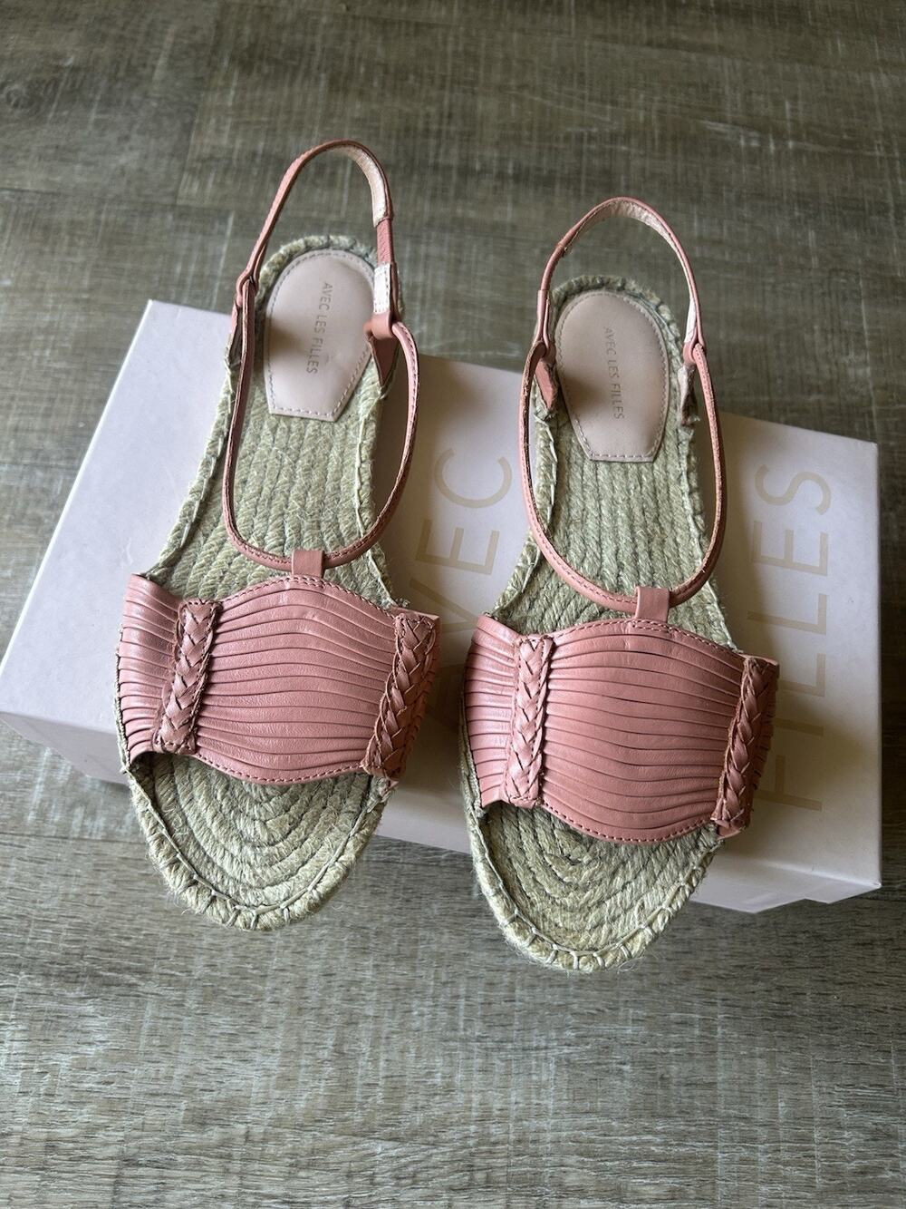 Avec Les Filles Genevie Coral Leather Slingback Espadrille Sandals 8.5 + Box EUC